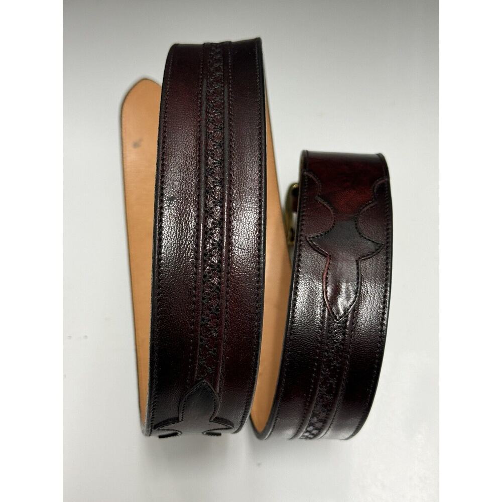 Lucchese Brown Leather Belt with Brass Buckle - Picture 3 of 8